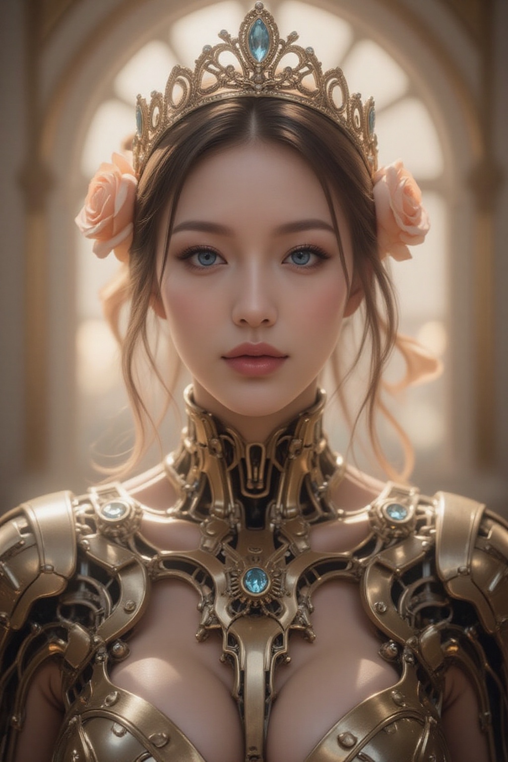 masterpiece,  ultra-detailed,  photorealistic upper body portrait of a cyborg woman with porcelain skin on Tensor.Art