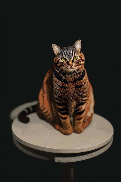 cat,  orange fur,  sitting on table BREAK dark studio on Tensor.Art