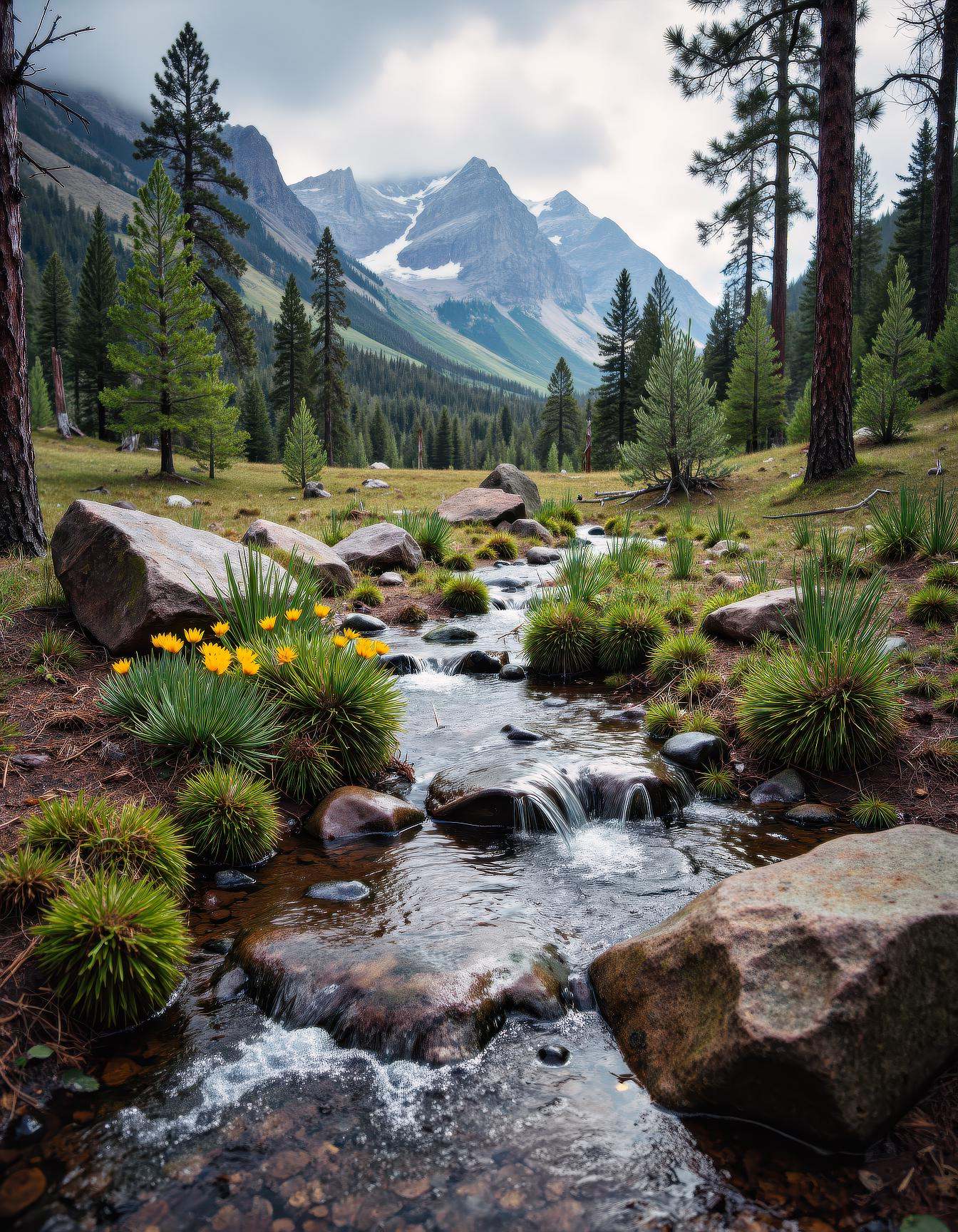 An ultra-realistic,  ground-level cinematic landscape of the Rocky Mountain Range within a New Mexico state park,  capture...