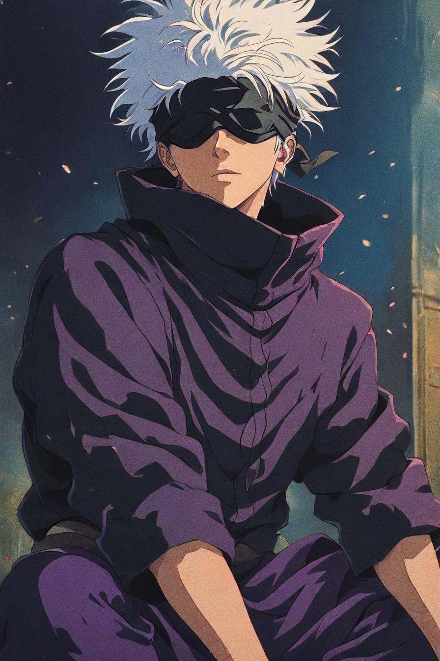 gojou satoru,  white hair,  purple pants on Tensor.Art