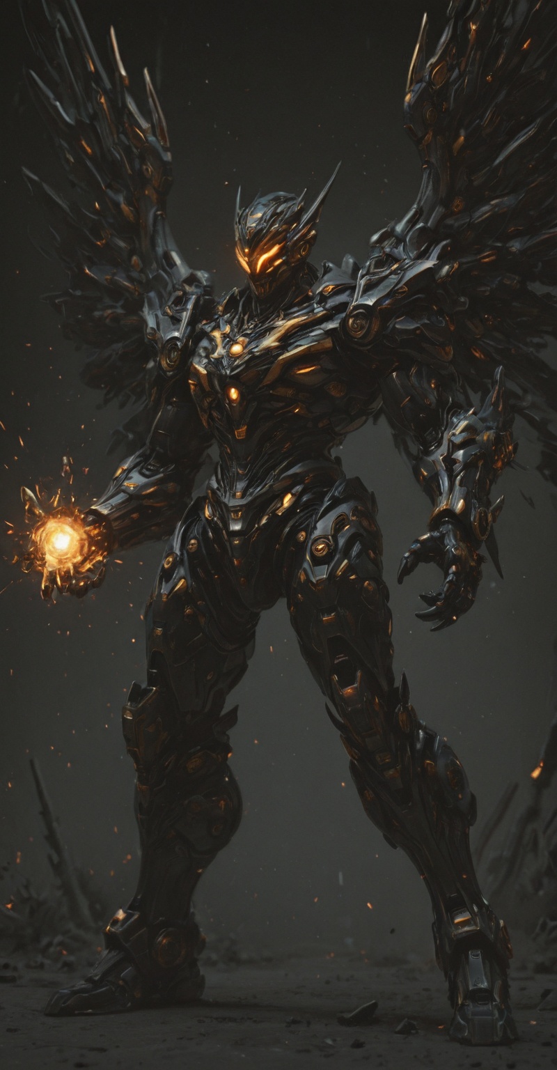 A full-body shot of a futuristic armored mecha soldier with an ultra-detailed,  complex mechanical design,  featuring larg...
