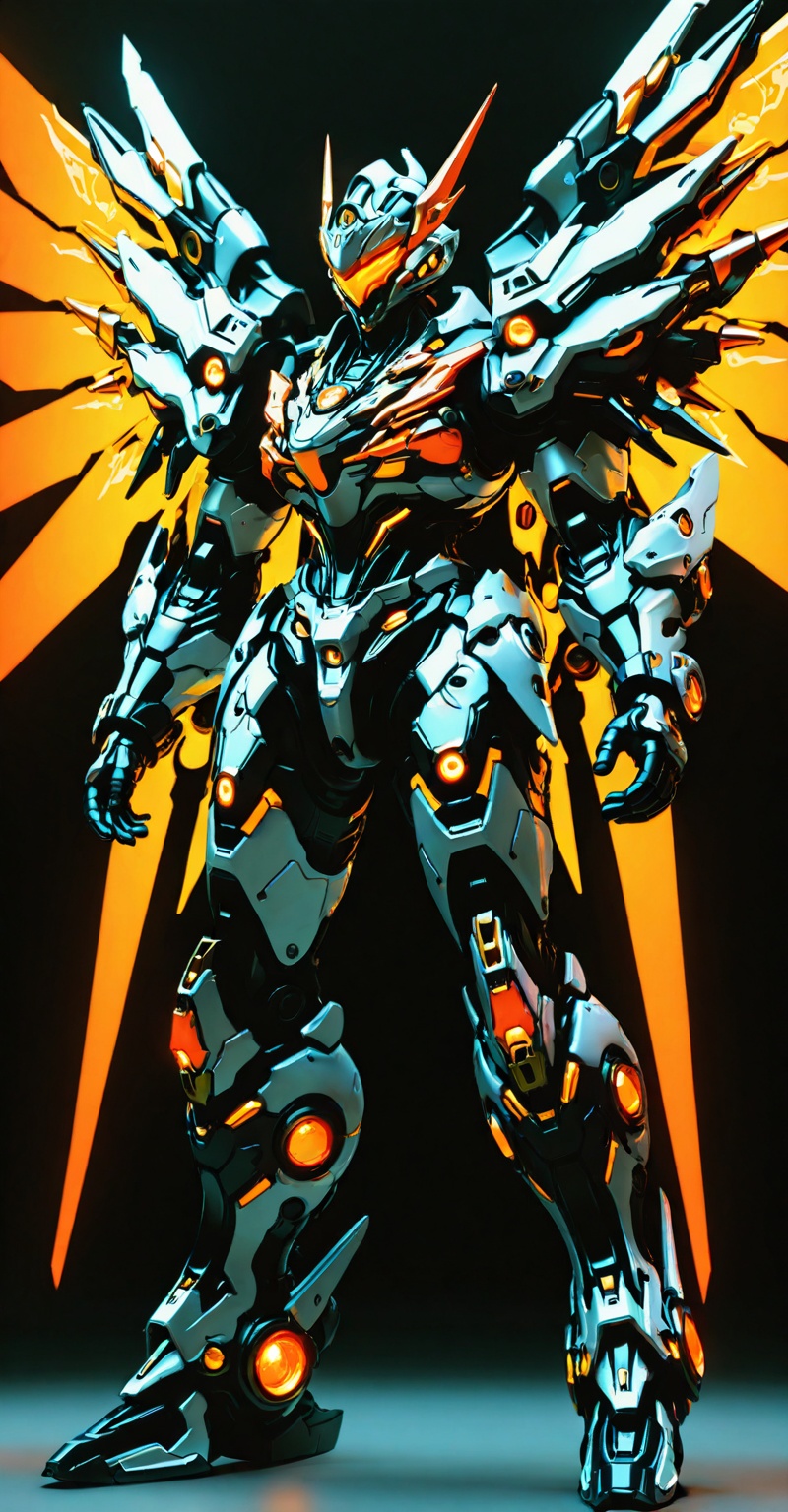 A futuristic mecha armor design with sleek,  angular plating in white,  black on Tensor.Art