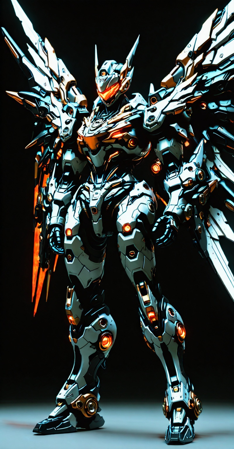 A full-body shot of a futuristic armored mecha soldier with an ultra-detailed,  complex mechanical design,  featuring larg...