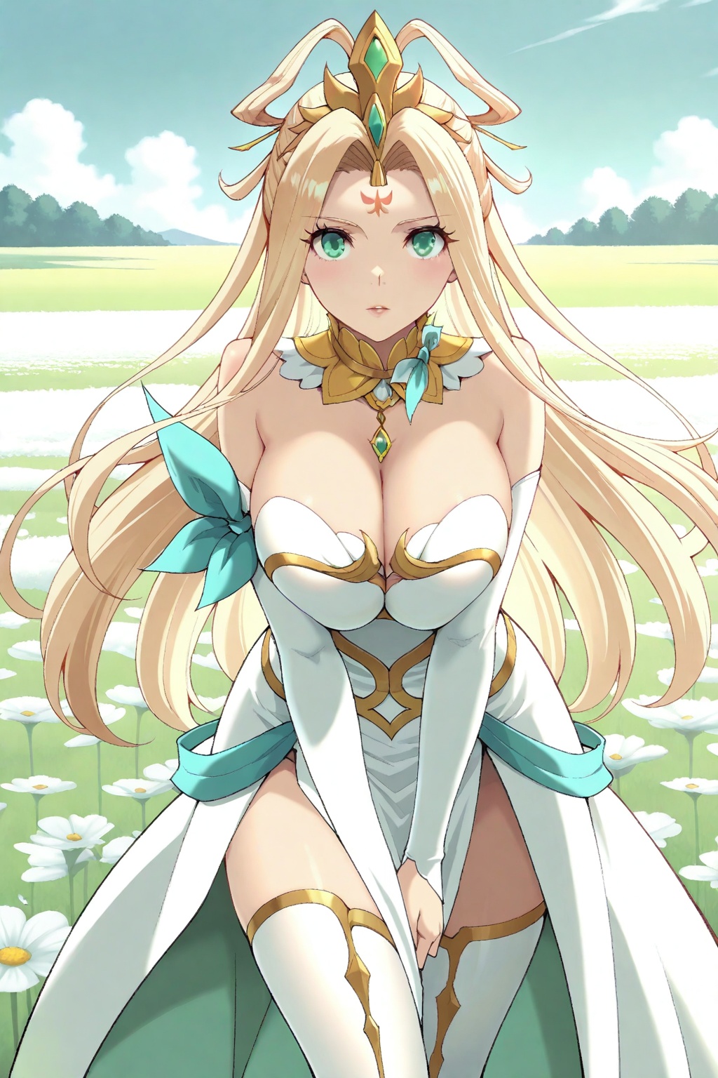 in a meadow,  in a meadow,  Thigh exposed on Tensor.Art