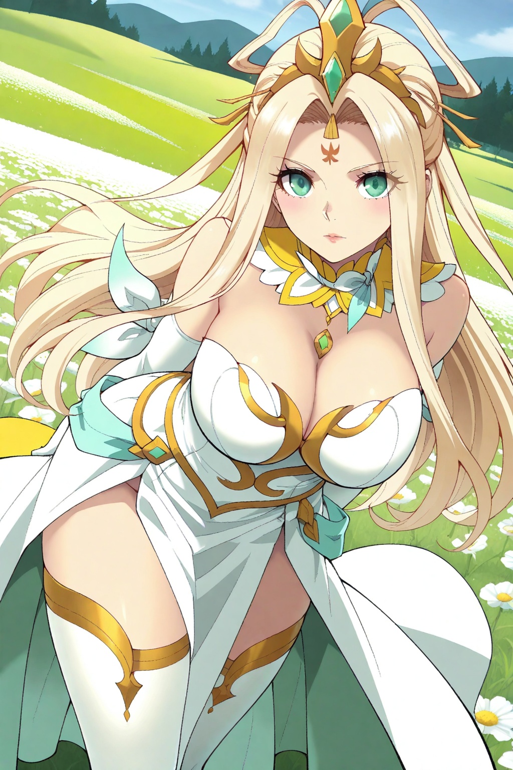 in a meadow,  in a meadow,  Thigh exposed on Tensor.Art