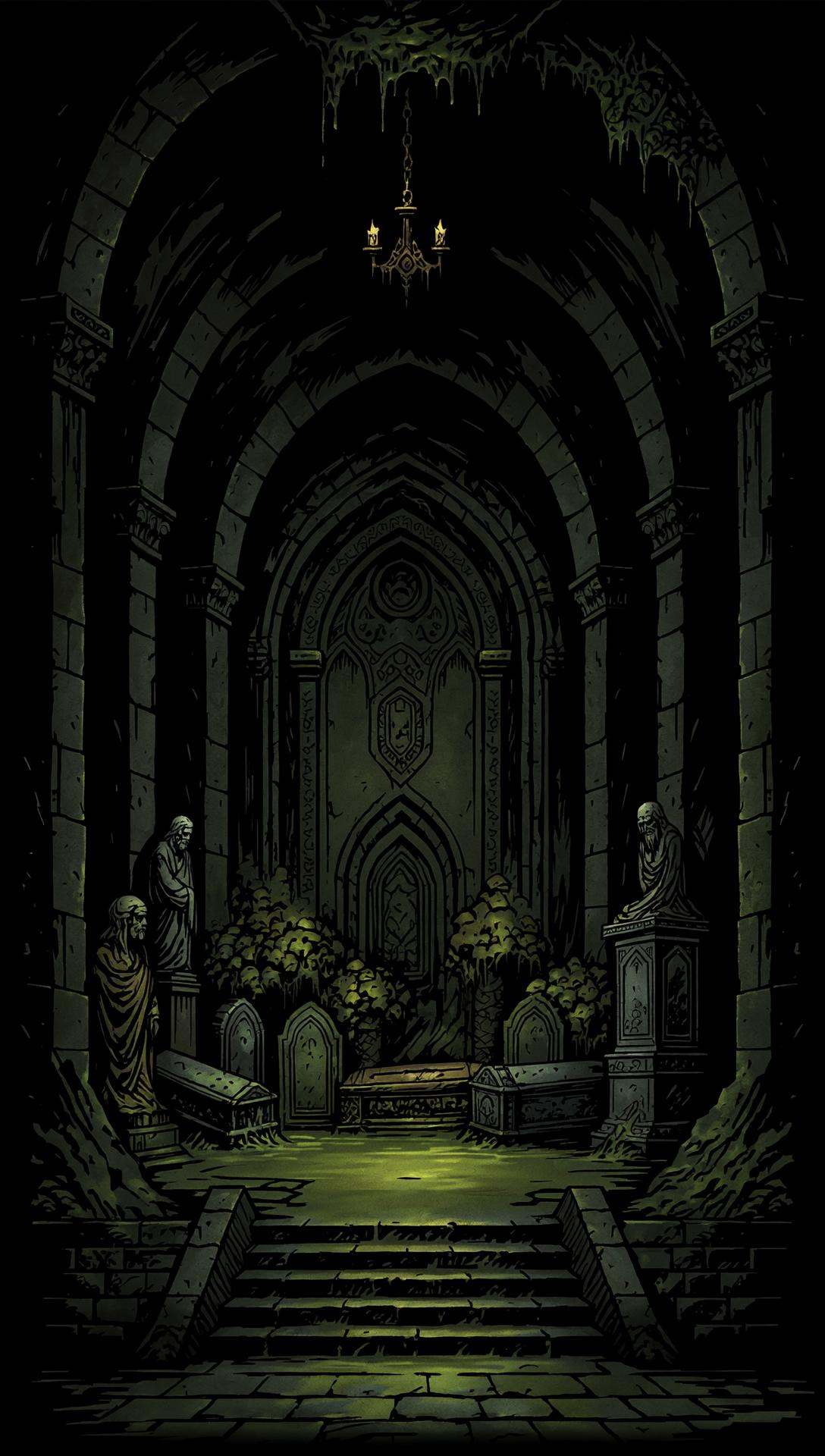 Inked comic illustration in DD artstyle,  vertical orientation designed to emphasize oppressive height and claustrophobic...
