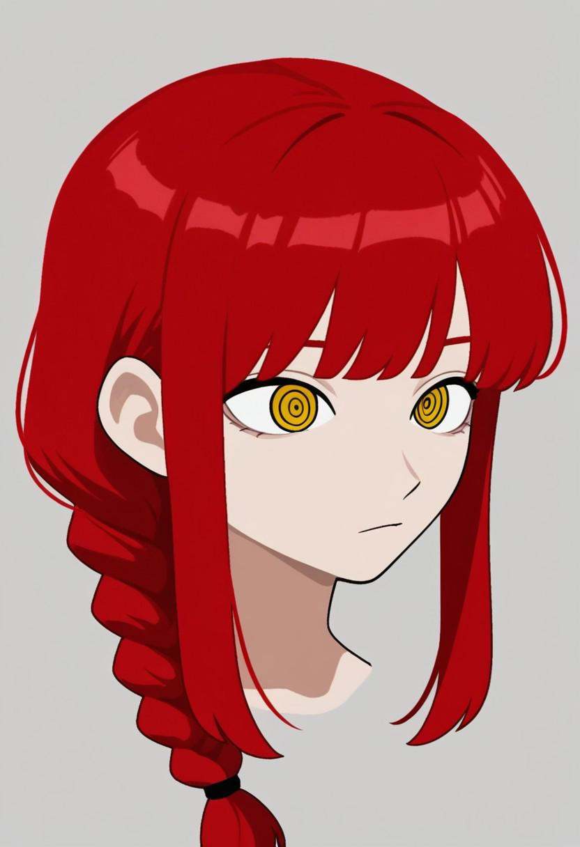 ringed eyes,  red hair,  braided ponytail on Tensor.Art