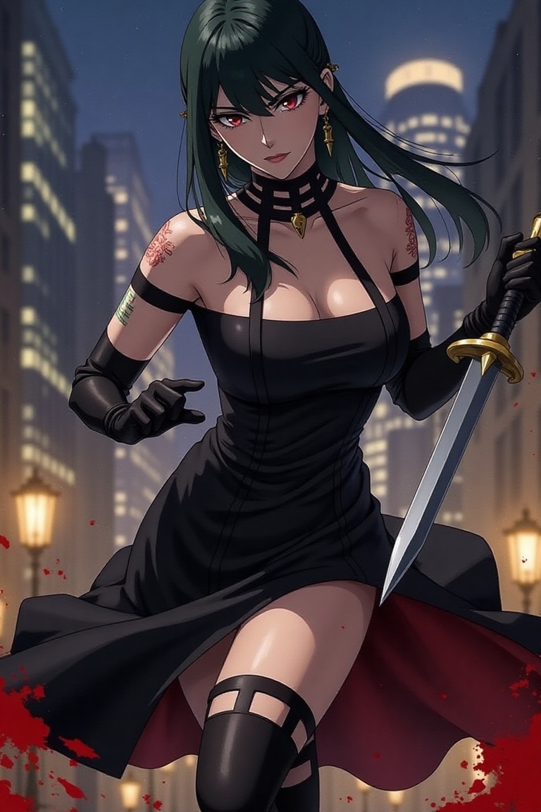 Yor Forger from spy x family,  anime style,  dynamic action pose on Tensor.Art