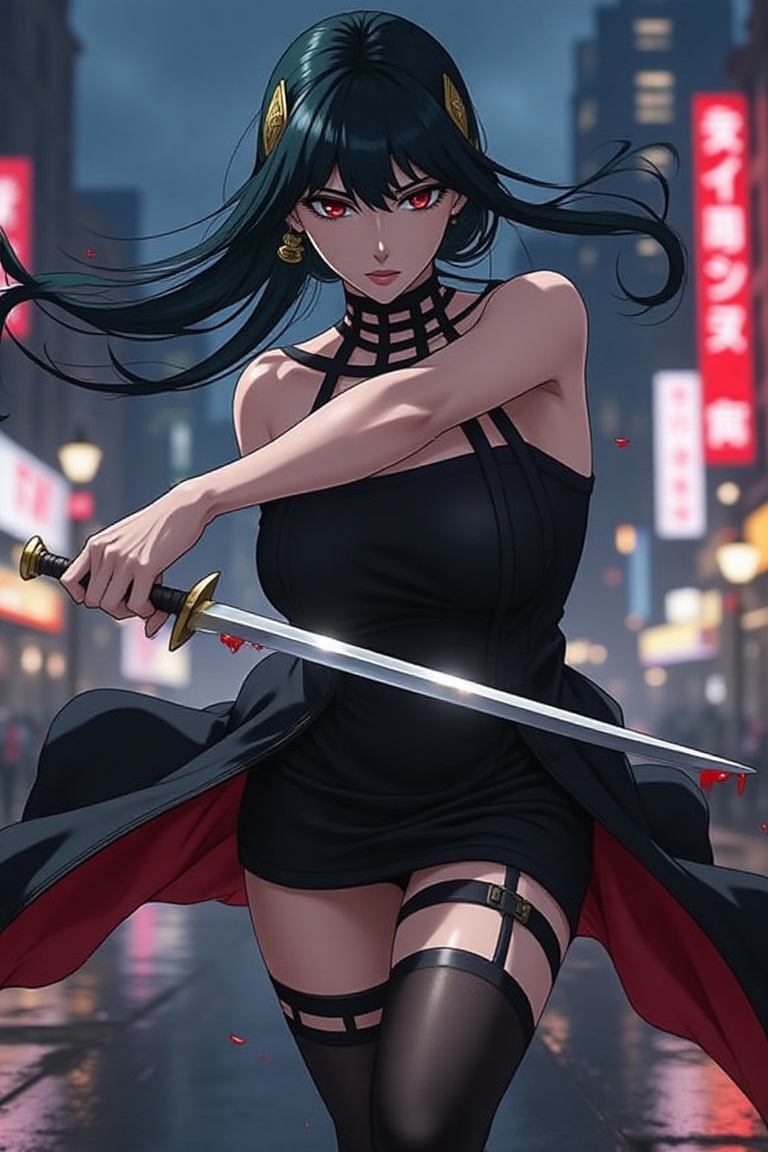 Yor Forger from spy x family,  anime style,  dynamic action pose on Tensor.Art