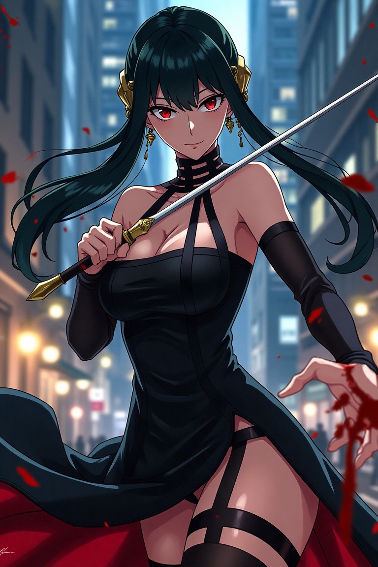 Yor Forger from spy x family,  anime style,  dynamic action pose on Tensor.Art