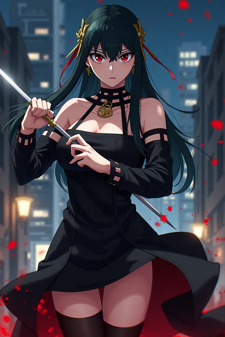 Yor Forger from spy x family,  anime style,  dynamic action pose on Tensor.Art