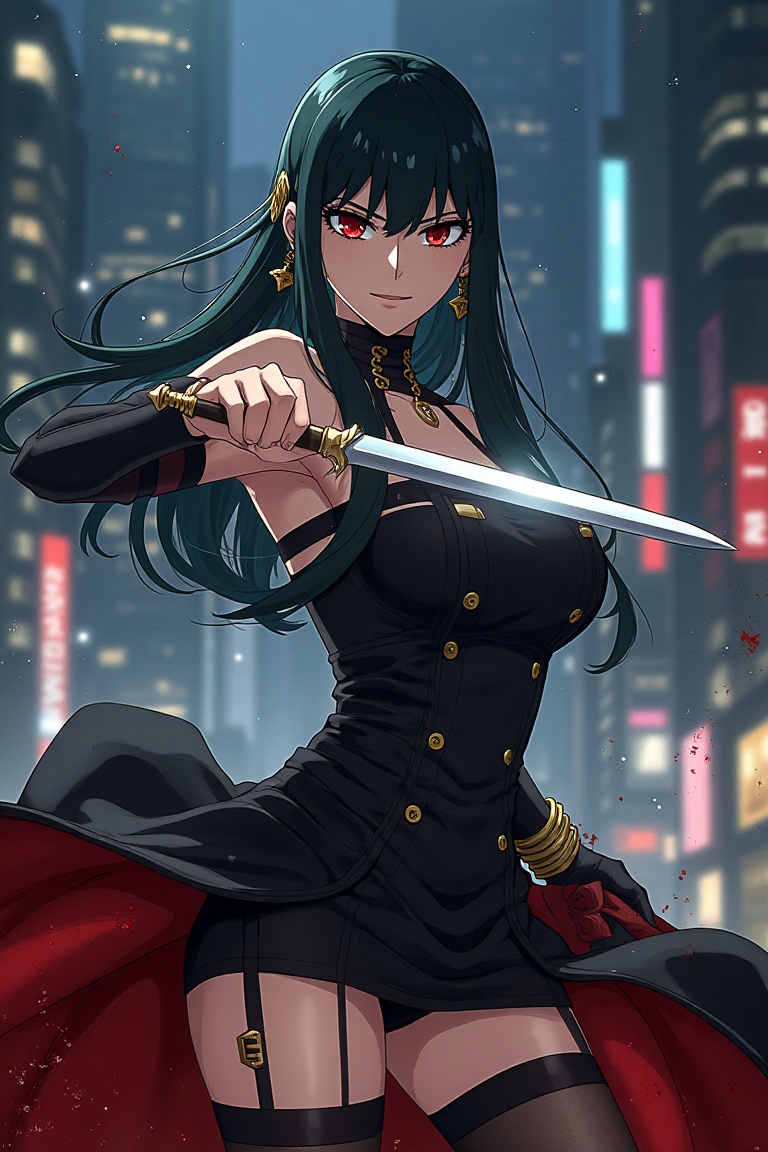 Yor Forger from spy x family,  anime style,  dynamic action pose on Tensor.Art
