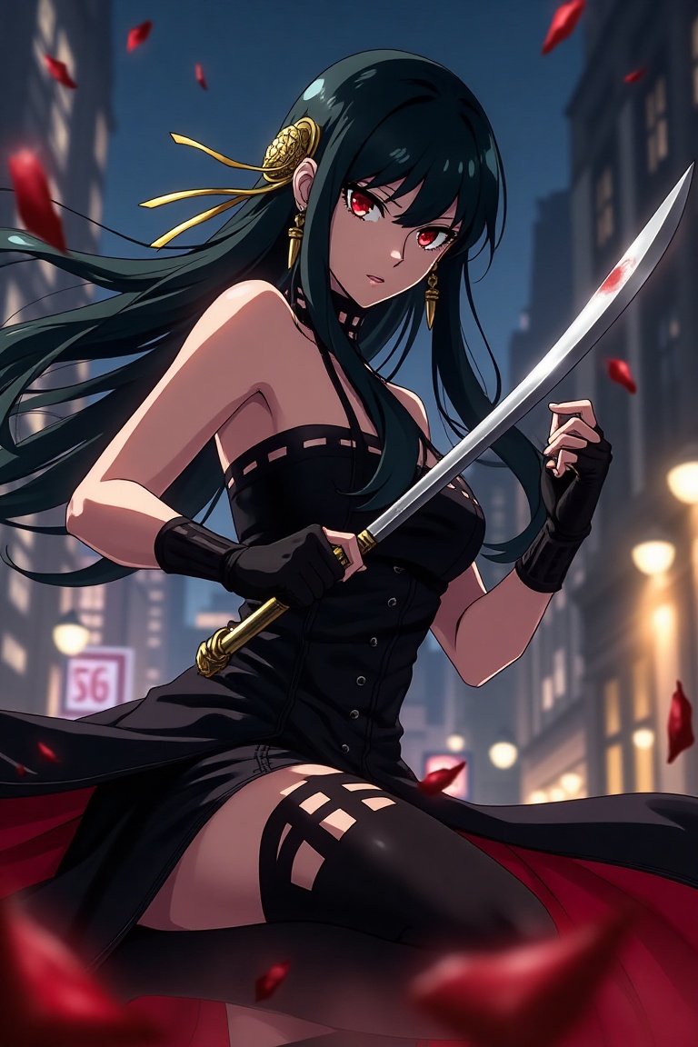 Yor Forger from spy x family,  anime style,  dynamic action pose on Tensor.Art