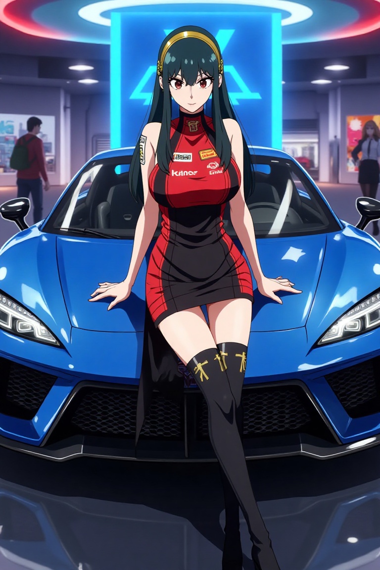 Yor Forger,  spy x family,  leaning on the car on Tensor.Art