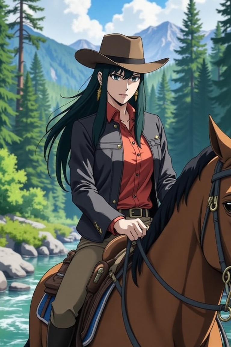 Anime of Yor Forger from spy x family,  1girl,  long black hair with hair ornaments on Tensor.Art