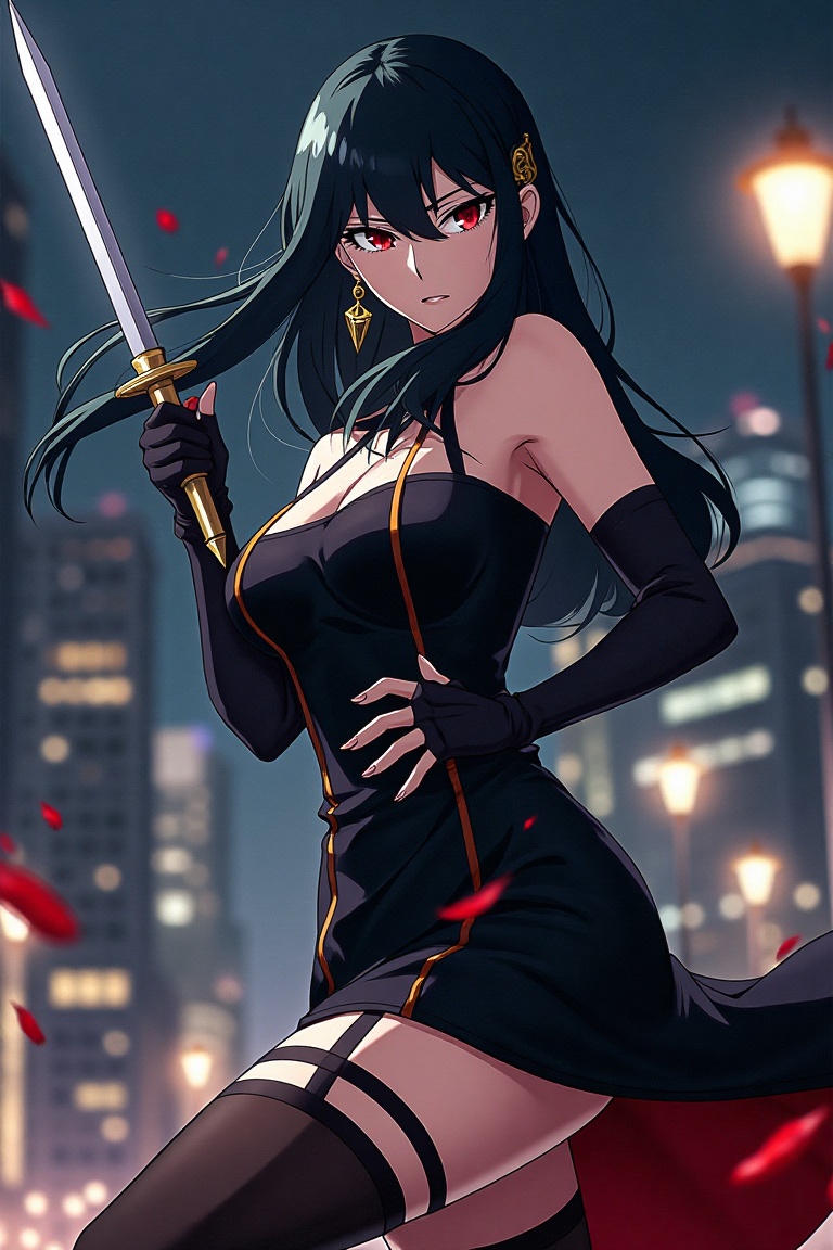 Yor Forger from spy x family,  anime style,  dynamic action pose on Tensor.Art