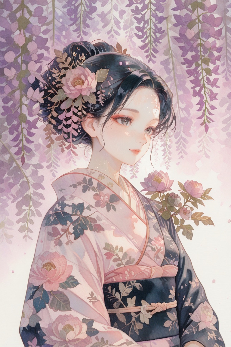 1girl,  kimono,  black long hair on Tensor.Art