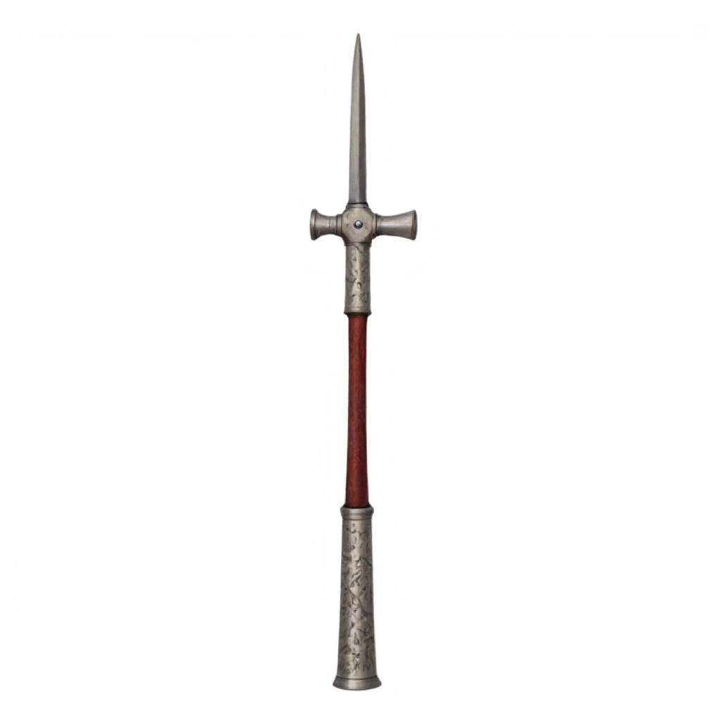 A high-quality DFStyleFlux illustration of a ceremonial Czekan war hammer. The weapon has an exceptionally long and slende...