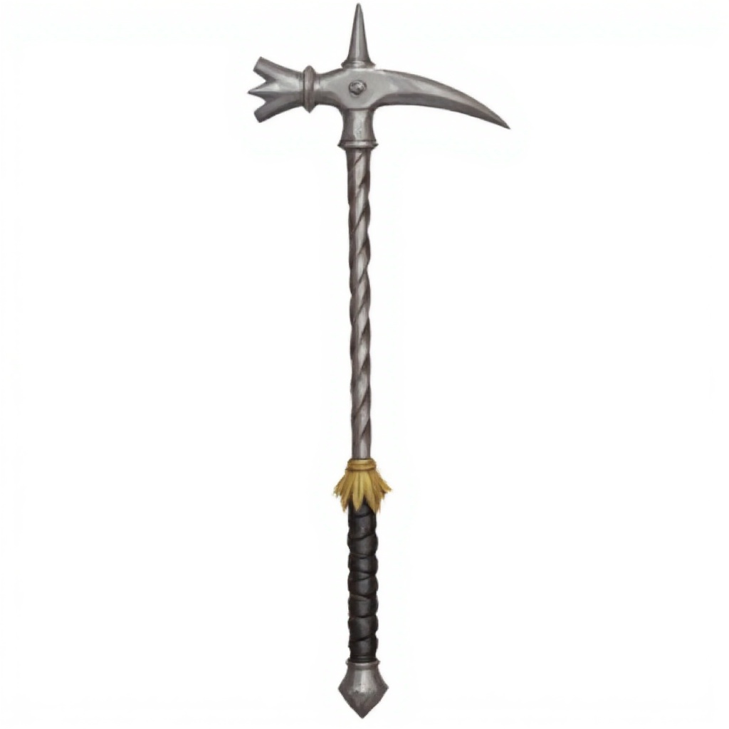 A high-quality DFStyleFlux illustration of a medieval horseman's pick,  positioned vertically in the image. The polished s...