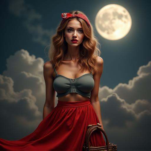 skirt,  moon,  red lips on Tensor.Art