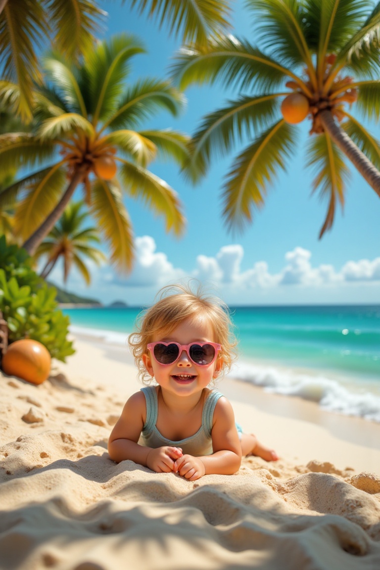 In front of me is a charming photo that captures a magical moment of summer vacation. In the center of the frame is a smal...