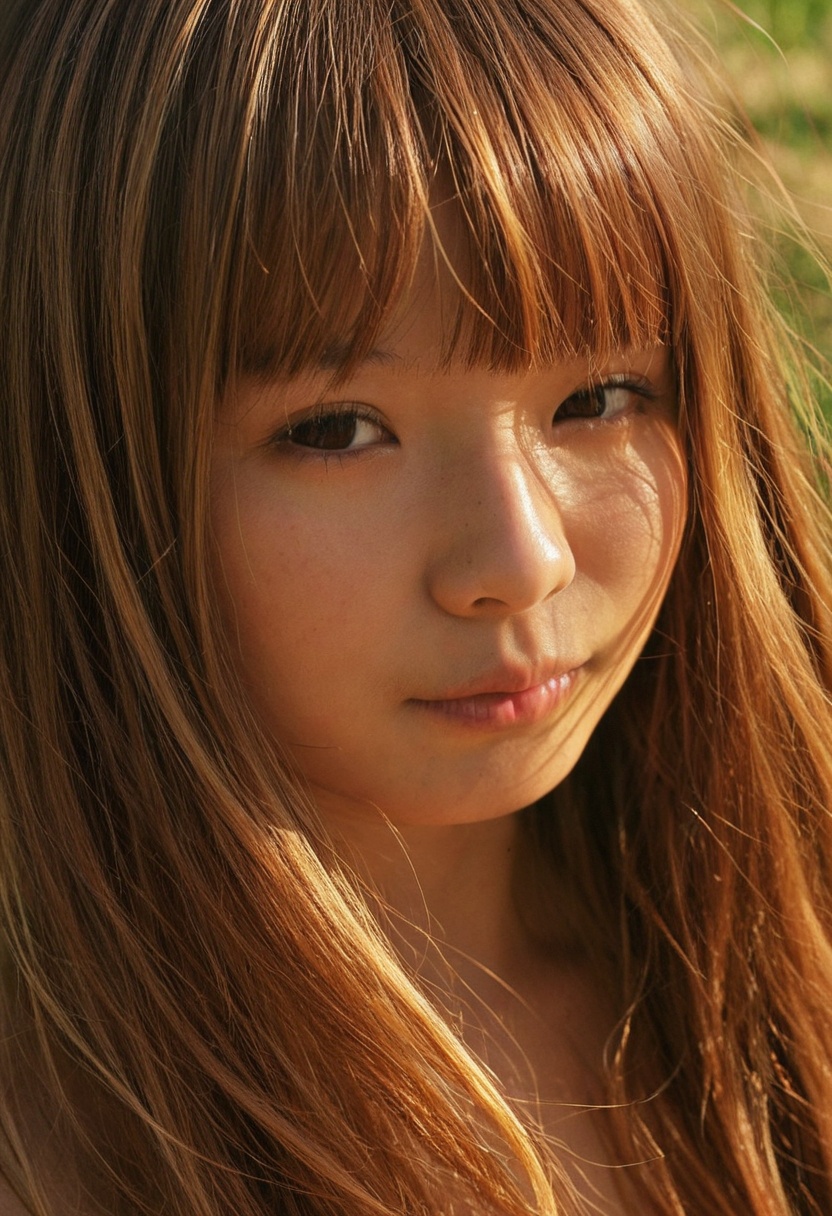 closeup portrait of stunning japanese woman,  long loose hair,  bangs on Tensor.Art