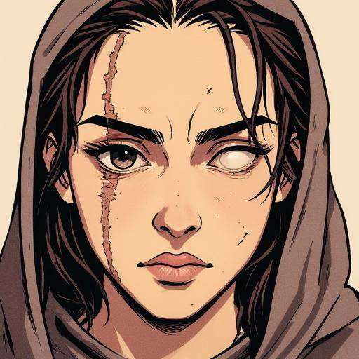 Illustration that features a woman with a single blind eye,  the left eye of the character is blind on Tensor.Art