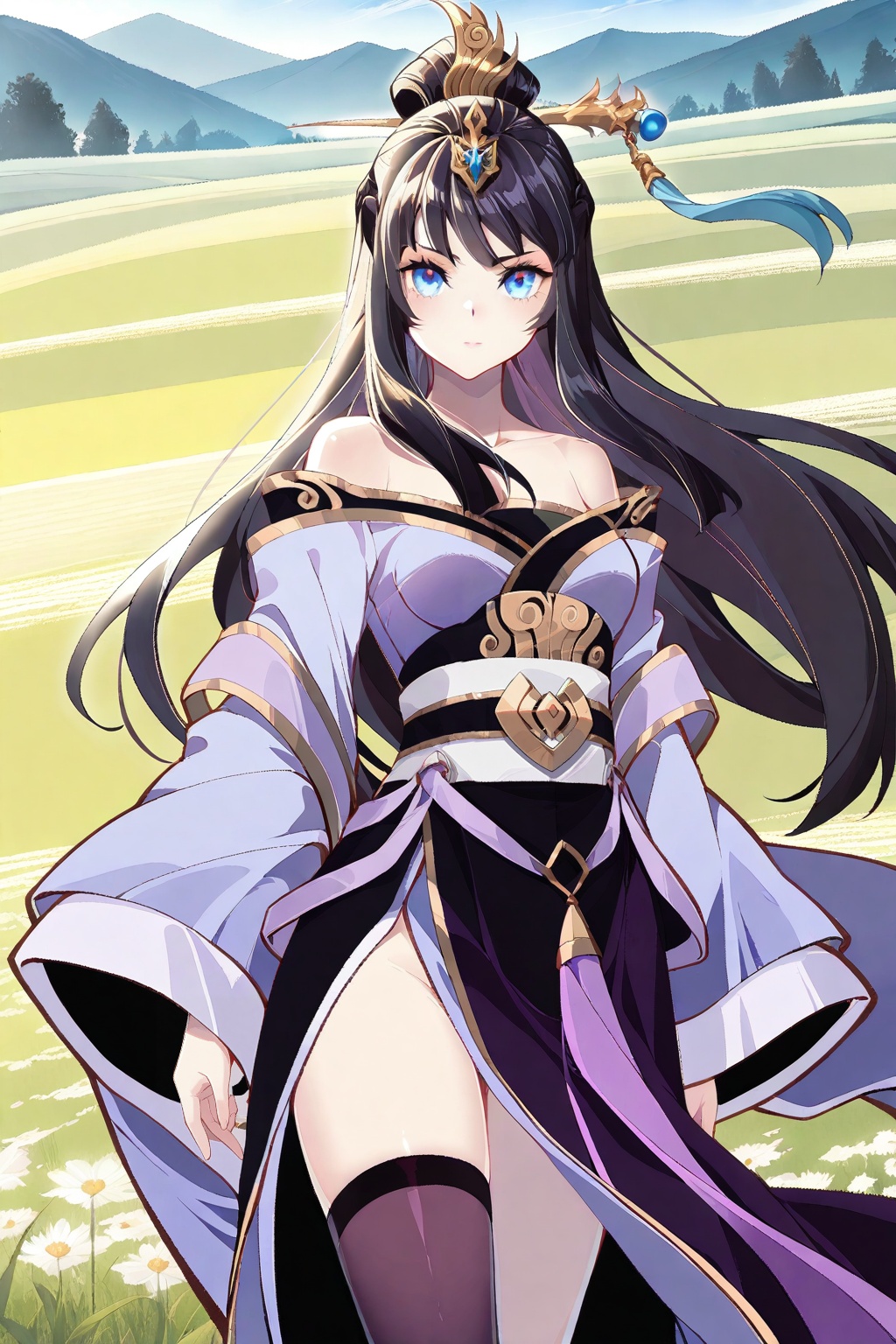 in a meadow,  in a meadow,  Thigh exposed on Tensor.Art