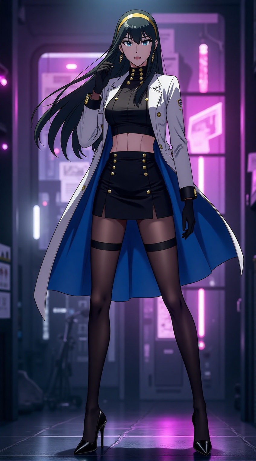 Yor Forger,  spy x family standing in model pose,  long black hair on Tensor.Art