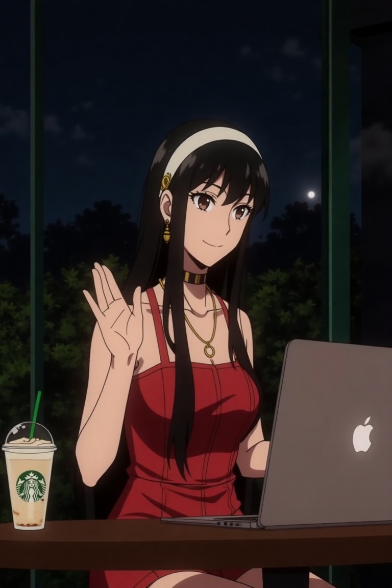 Yor Forger from spy x family,  long black hair with hair ornaments,  white headband on Tensor.Art