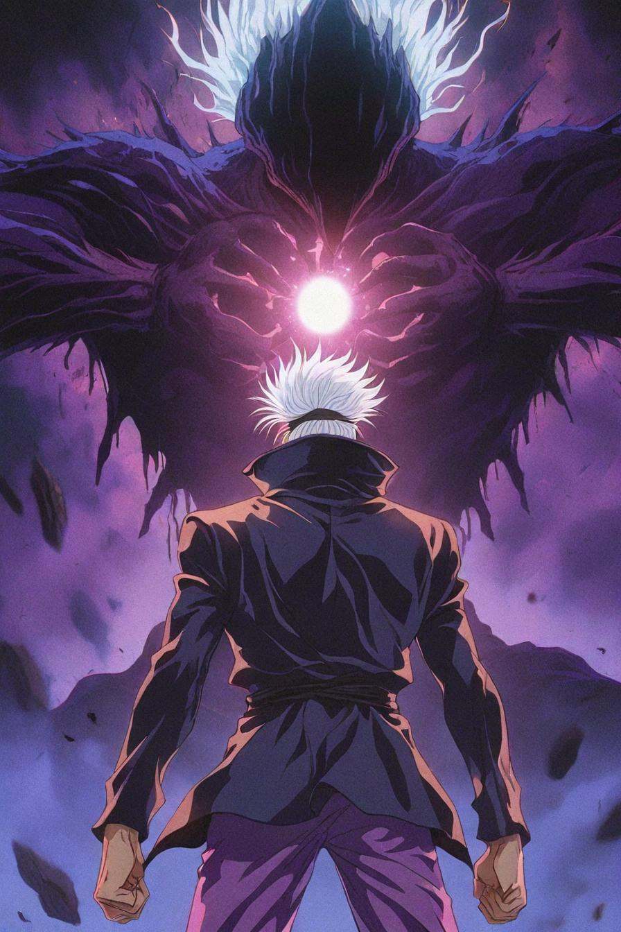 gojou satoru,  white hair,  purple pants on Tensor.Art