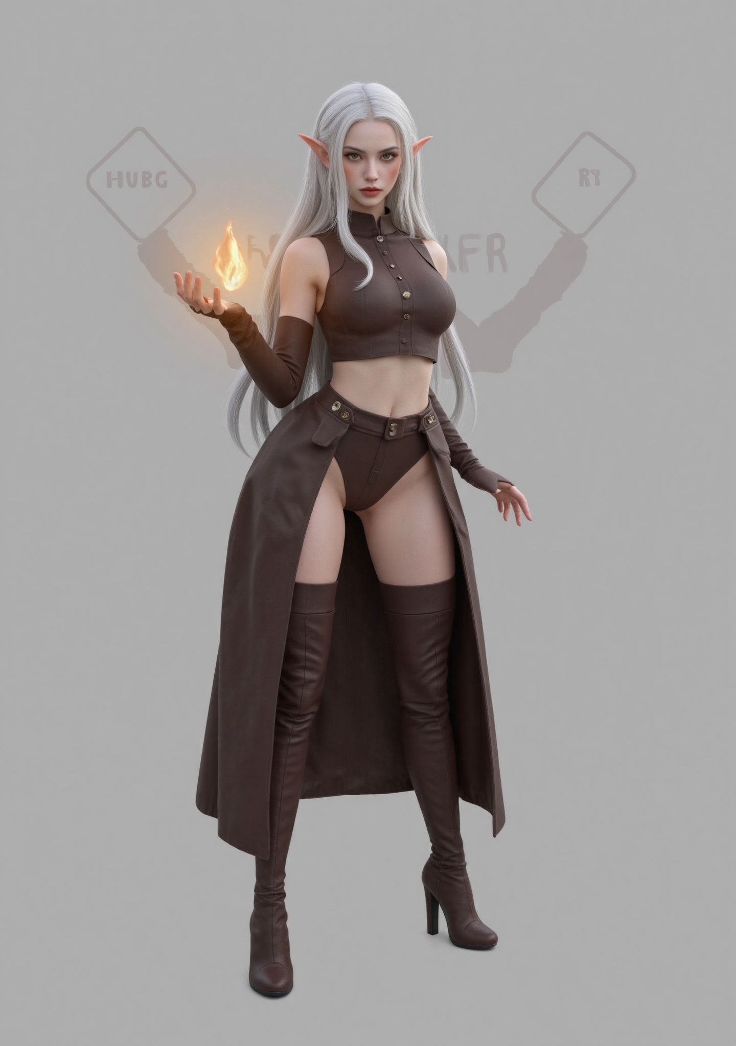 This image depicts a stylized 3D-rendered elf character with a striking and dynamic appearance. Here's a detailed descript...