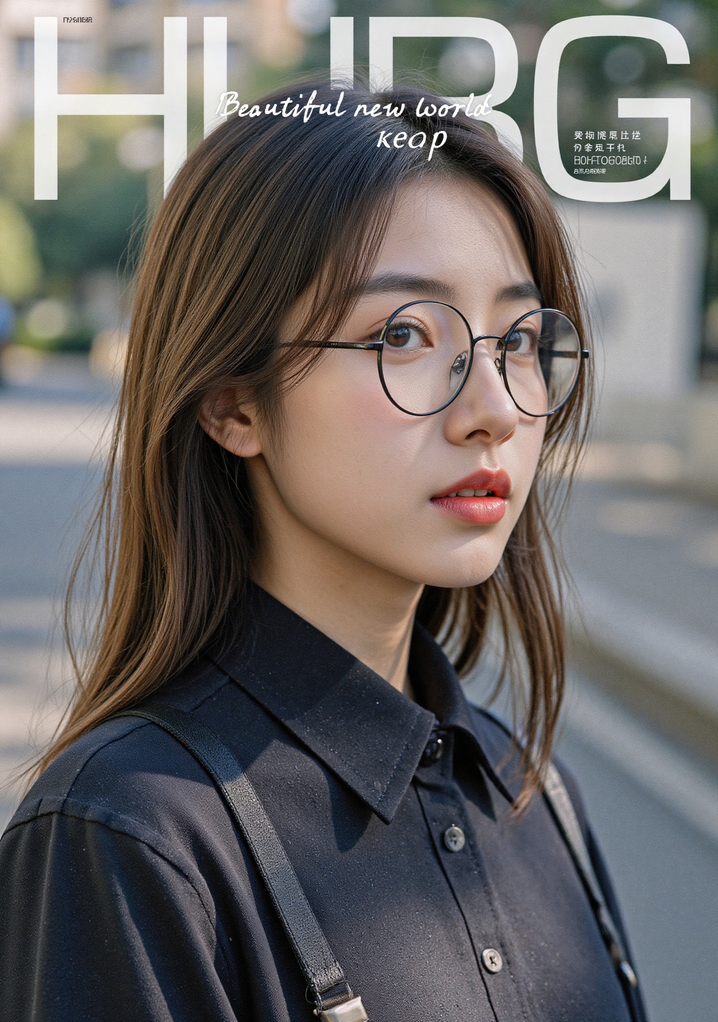 The HUBG film photography magazine cover features a mature-looking young Asian woman wearing a school uniform and glasses....