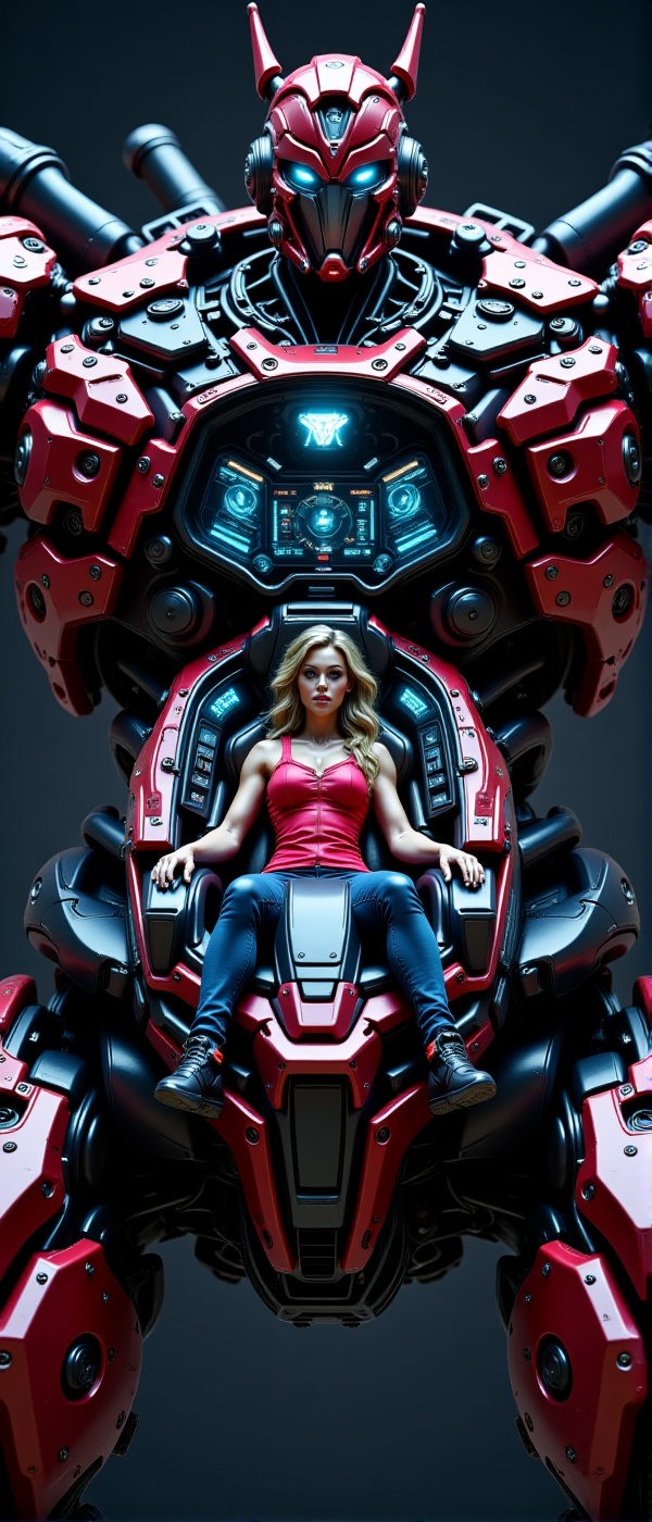 Close-up photo shoot.A woman inside futuristic giant robot,  Mecha_pilot,  open cockpit on Tensor.Art