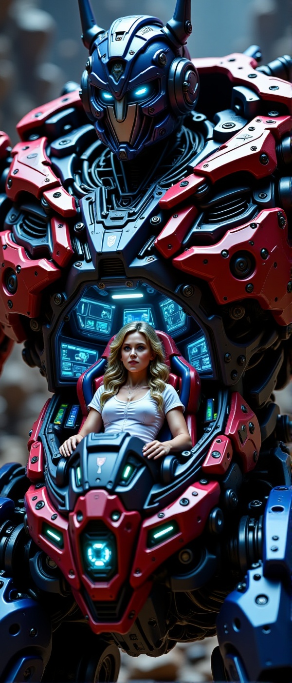 Close-up photo shoot.A woman inside futuristic giant robot,  Mecha_pilot,  open cockpit on Tensor.Art