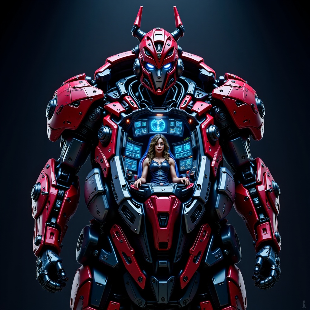 Close-up photo shoot.A woman inside futuristic giant robot,  Mecha_pilot,  open cockpit on Tensor.Art