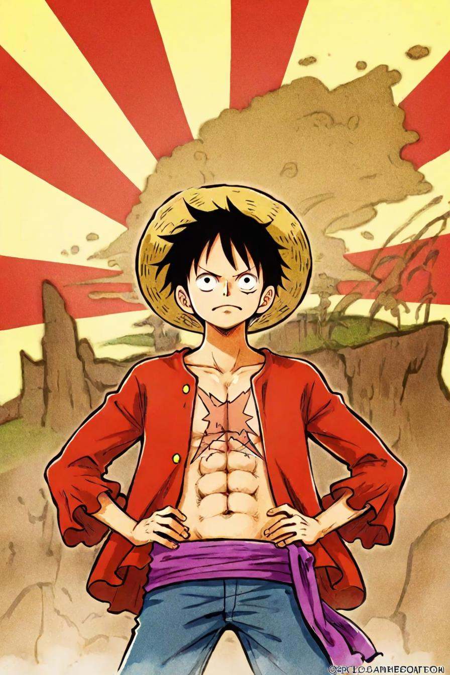 Luffy,  red jacket,  scar on chest on Tensor.Art