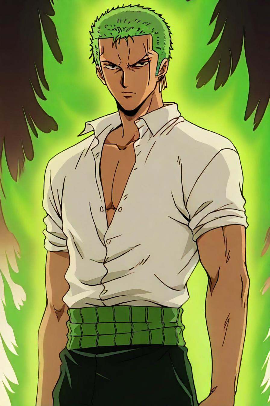 roronoa zoro,  green hair,  black eyes on Tensor.Art
