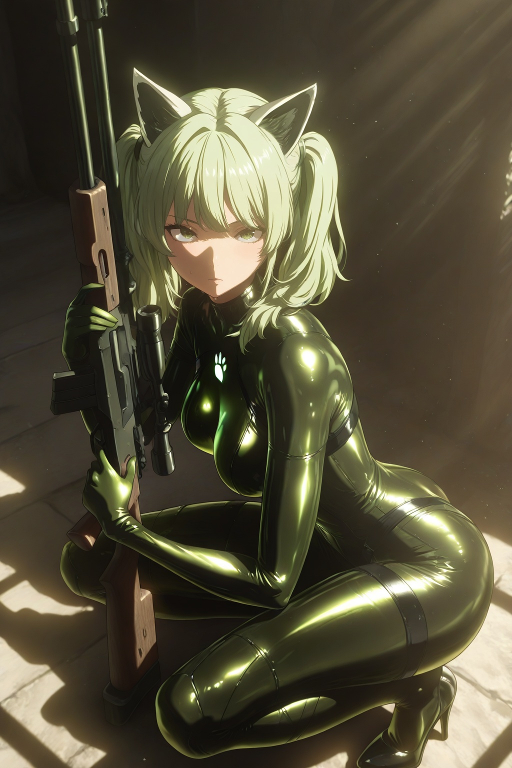 1girl,  solo,  green hair on Tensor.Art