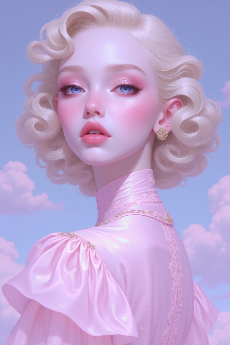 Ethereal princess with pale skin,  soft pink makeup,  and glossy lips on Tensor.Art
