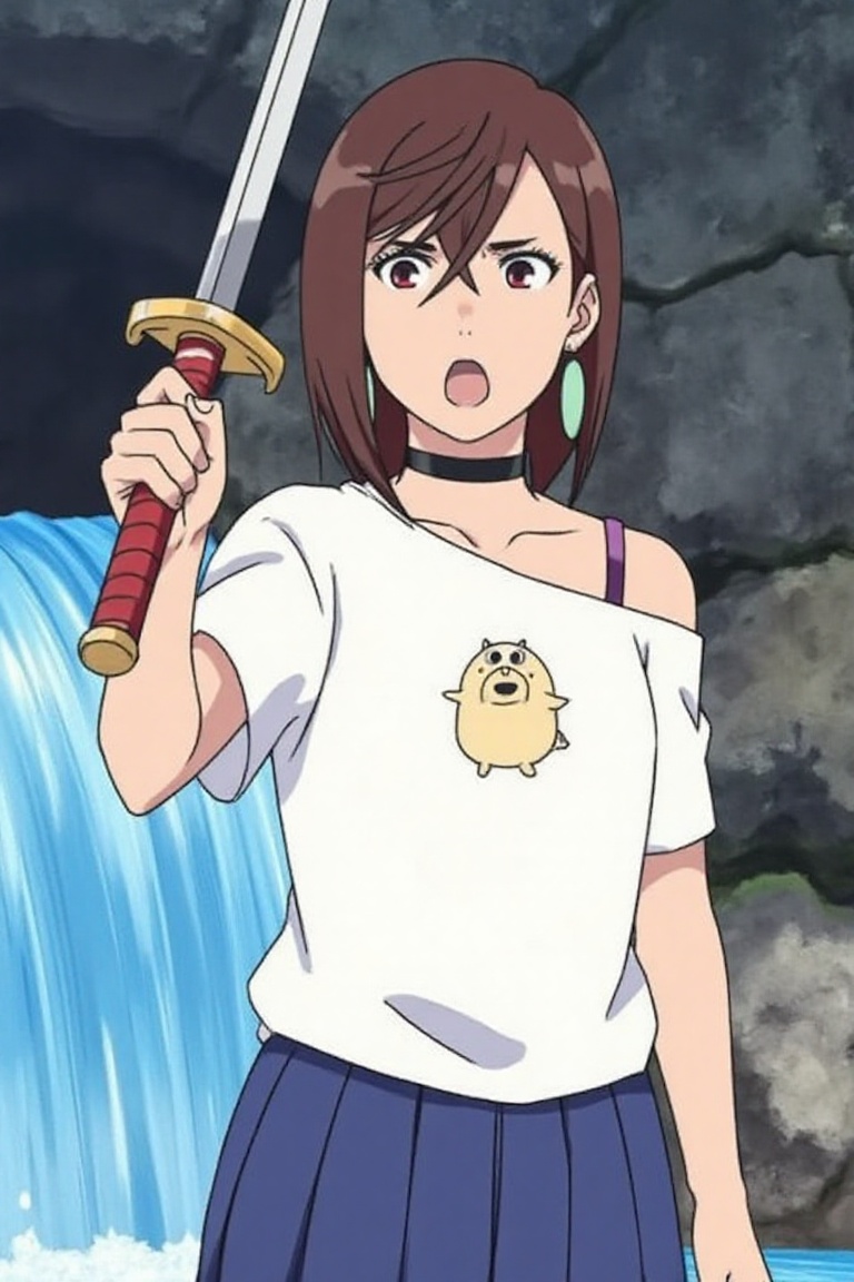 ayase momo standing in a cave,  holding sword,  one-handed grip on Tensor.Art