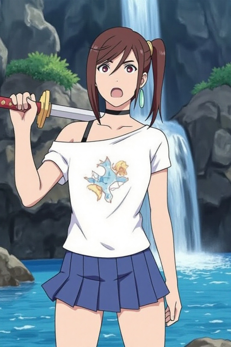 ayase momo standing in a cave,  holding sword,  one-handed grip on Tensor.Art