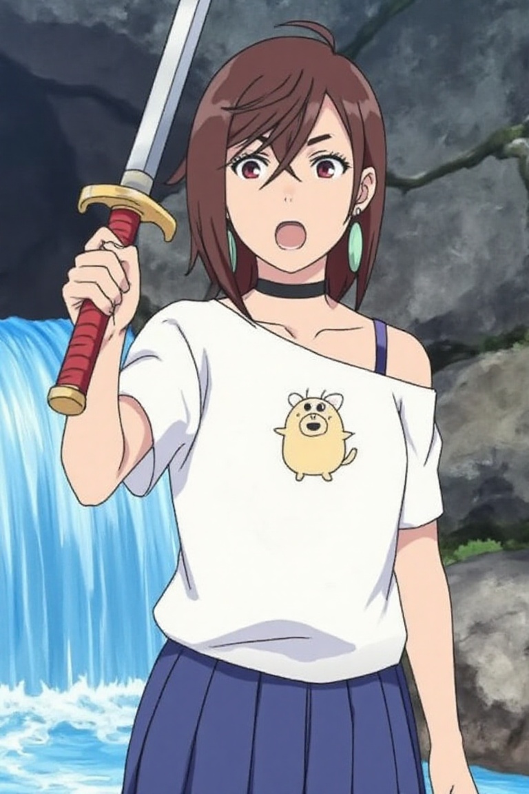 ayase momo standing in a cave,  holding sword,  one-handed grip on Tensor.Art