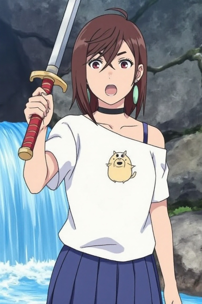 ayase momo standing in a cave,  holding sword,  one-handed grip on Tensor.Art