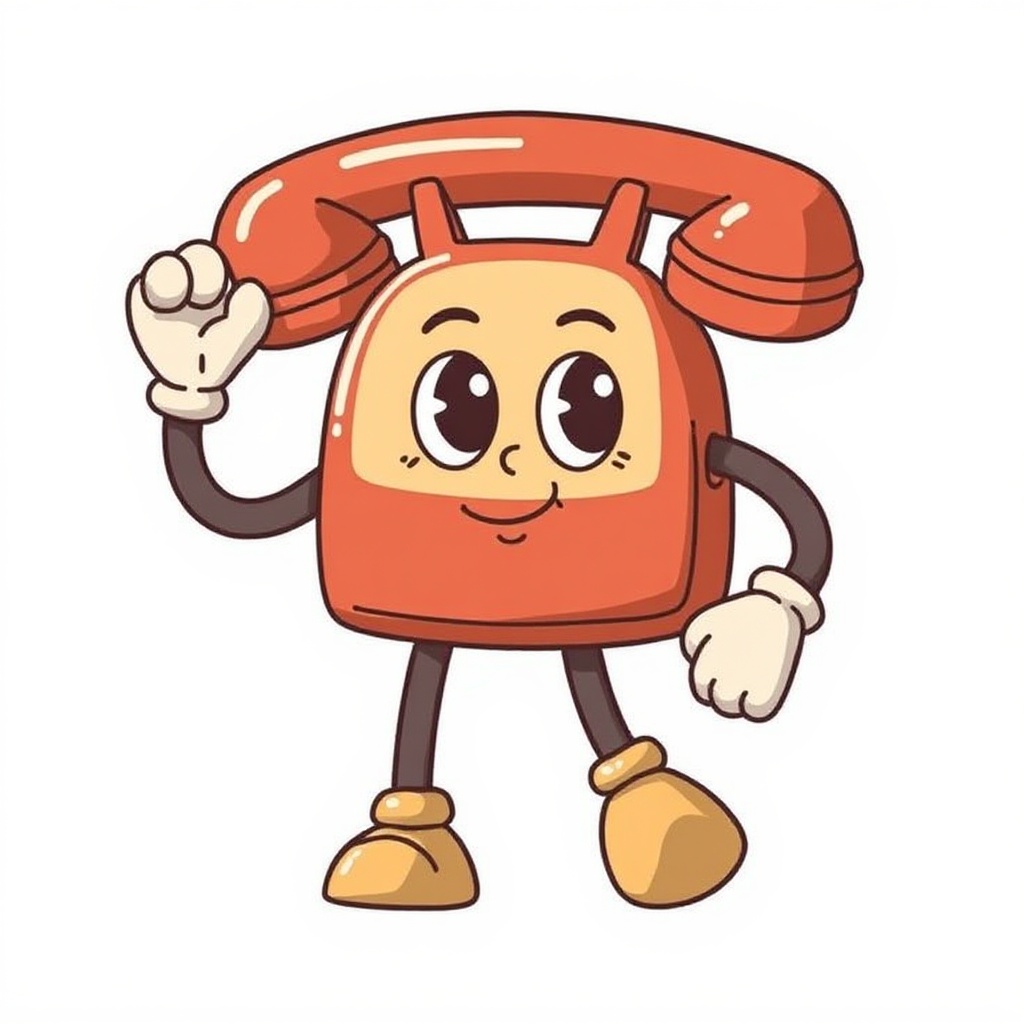 A vintage rotary telephone character with arms and legs,  happy expression – white background,  Retro on Tensor.Art