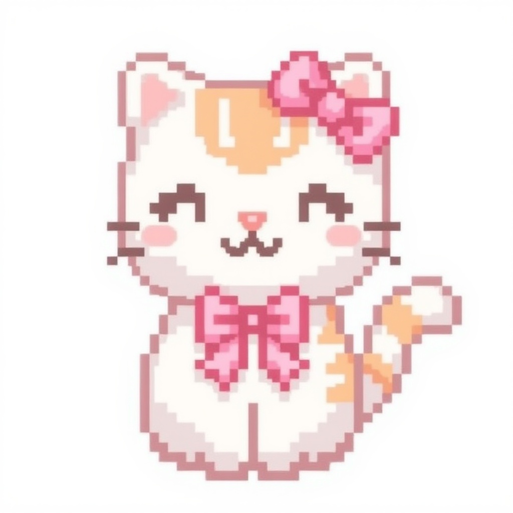 Cute pixel cat with pink bow,  pastel colors,  white background on Tensor.Art