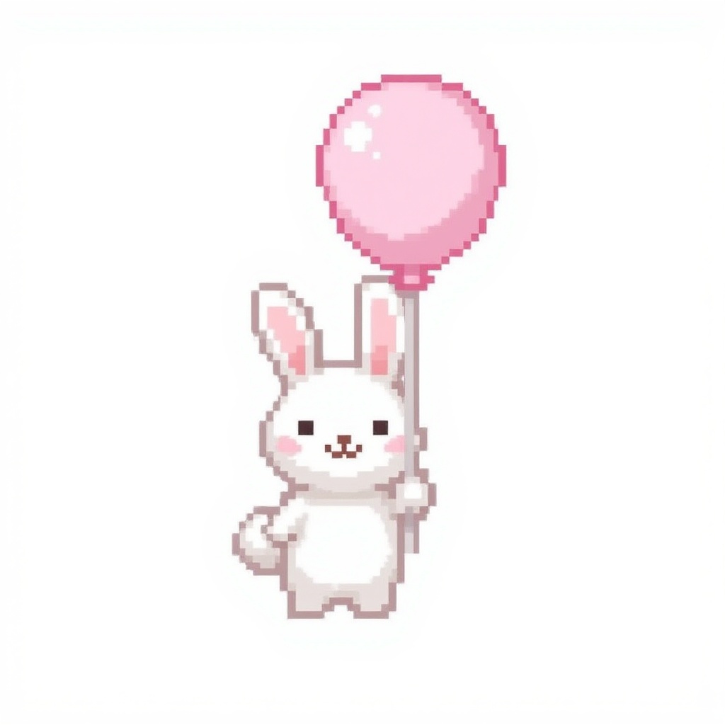 Pixel bunny holding pastel balloon,  white background on Tensor.Art
