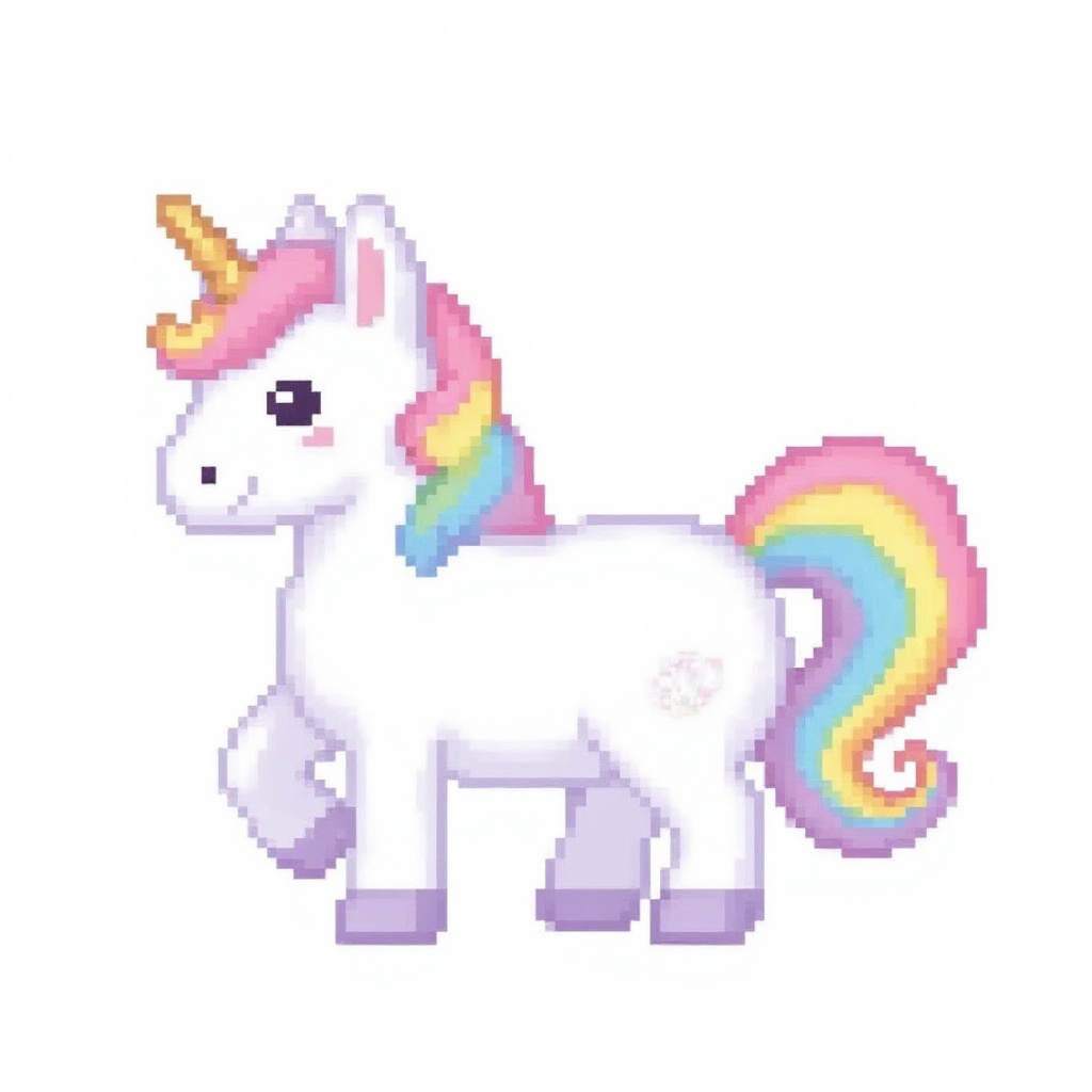 Pixel unicorn with pastel rainbow mane,  white background on Tensor.Art