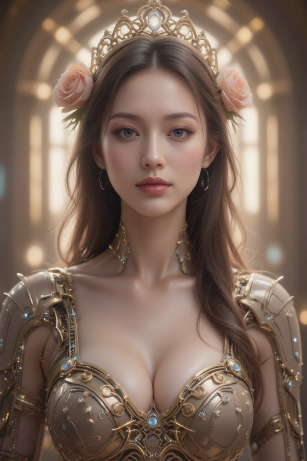 masterpiece,  ultra-detailed,  photorealistic upper body portrait of a cyborg woman with porcelain skin on Tensor.Art