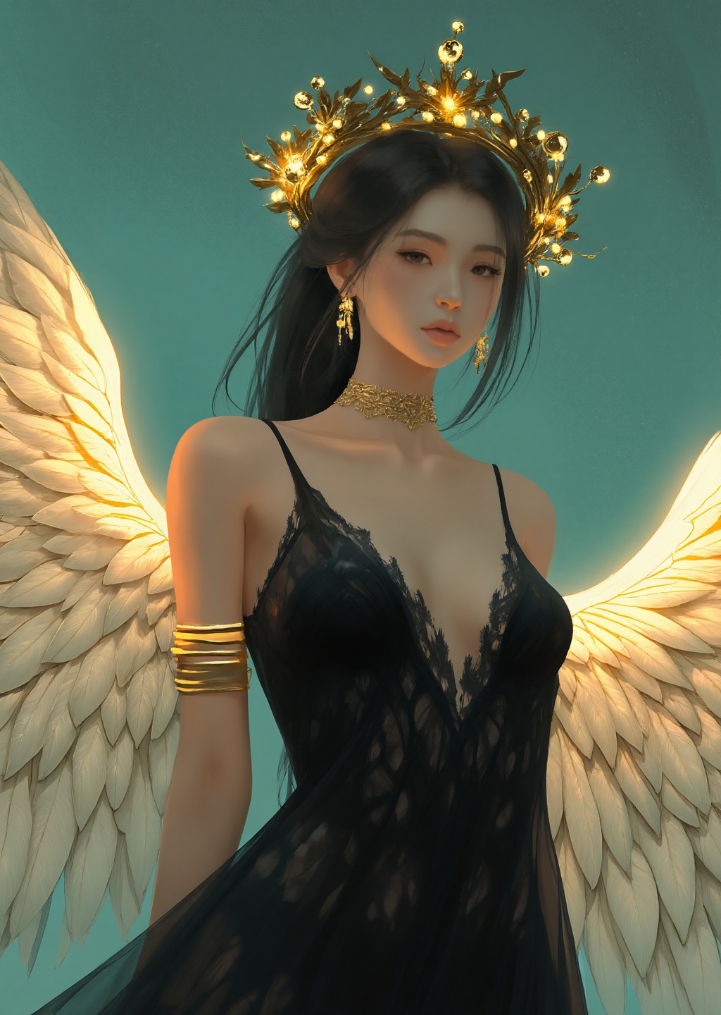 The image is a digital drawing in a detailed,  realistic fantasy style. The subject is a young woman with an ethereal,  ot...